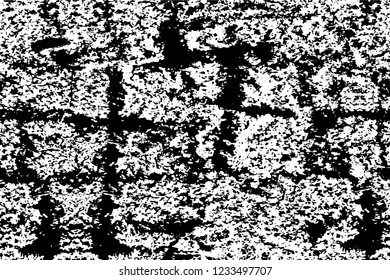 Grunge overlay layer. Abstract black and white vector background. Monochrome vintage surface with dirty pattern in cracks, spots, dots. Old wall in dark horror style design
