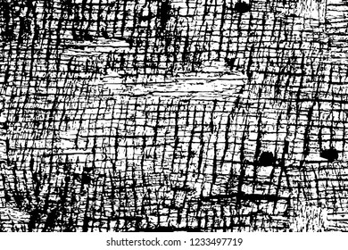 Grunge overlay layer. Abstract black and white vector background. Monochrome vintage surface with dirty pattern in cracks, spots, dots. Old wall in dark horror style design