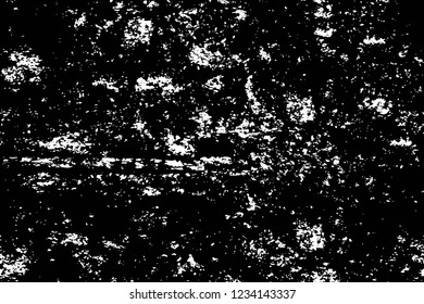 Grunge overlay layer. Abstract black and white vector background. Monochrome vintage surface with dirty pattern in cracks, spots, dots. Old wall in dark horror style design