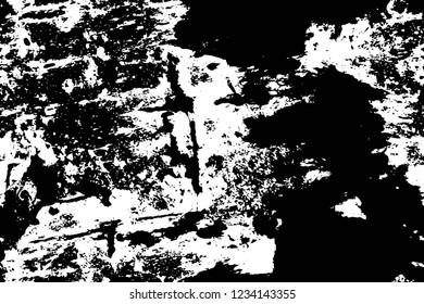 Grunge overlay layer. Abstract black and white vector background. Monochrome vintage surface with dirty pattern in cracks, spots, dots. Old wall in dark horror style design