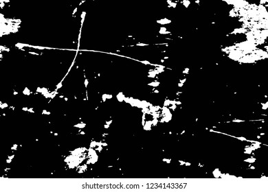 Grunge overlay layer. Abstract black and white vector background. Monochrome vintage surface with dirty pattern in cracks, spots, dots. Old wall in dark horror style design
