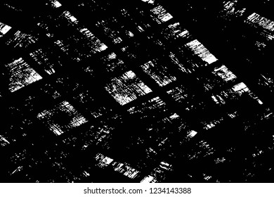 Grunge overlay layer. Abstract black and white vector background. Monochrome vintage surface with dirty pattern in cracks, spots, dots. Old wall in dark horror style design