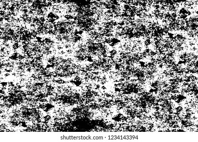 Grunge overlay layer. Abstract black and white vector background. Monochrome vintage surface with dirty pattern in cracks, spots, dots. Old wall in dark horror style design