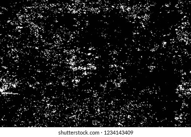 Grunge overlay layer. Abstract black and white vector background. Monochrome vintage surface with dirty pattern in cracks, spots, dots. Old wall in dark horror style design