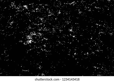 Grunge overlay layer. Abstract black and white vector background. Monochrome vintage surface with dirty pattern in cracks, spots, dots. Old wall in dark horror style design