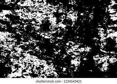 Grunge overlay layer. Abstract black and white vector background. Monochrome vintage surface with dirty pattern in cracks, spots, dots. Old wall in dark horror style design