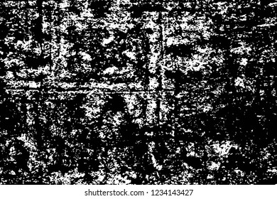Grunge overlay layer. Abstract black and white vector background. Monochrome vintage surface with dirty pattern in cracks, spots, dots. Old wall in dark horror style design