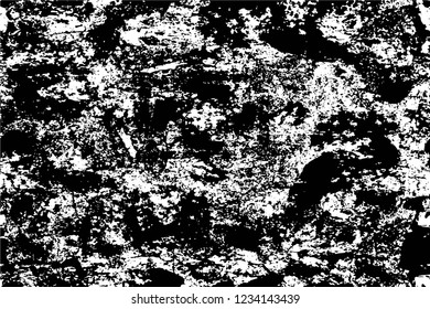 Grunge overlay layer. Abstract black and white vector background. Monochrome vintage surface with dirty pattern in cracks, spots, dots. Old wall in dark horror style design