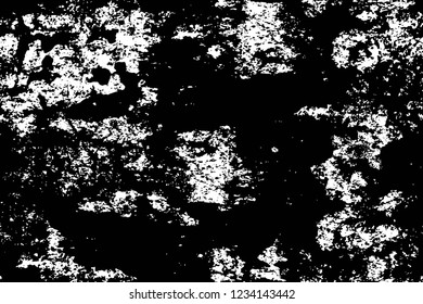 Grunge overlay layer. Abstract black and white vector background. Monochrome vintage surface with dirty pattern in cracks, spots, dots. Old wall in dark horror style design