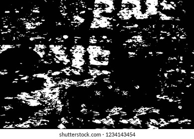 Grunge overlay layer. Abstract black and white vector background. Monochrome vintage surface with dirty pattern in cracks, spots, dots. Old wall in dark horror style design