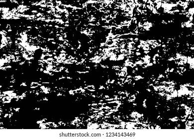 Grunge overlay layer. Abstract black and white vector background. Monochrome vintage surface with dirty pattern in cracks, spots, dots. Old wall in dark horror style design