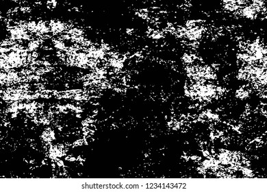 Grunge overlay layer. Abstract black and white vector background. Monochrome vintage surface with dirty pattern in cracks, spots, dots. Old wall in dark horror style design