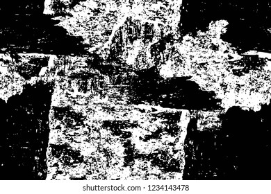 Grunge overlay layer. Abstract black and white vector background. Monochrome vintage surface with dirty pattern in cracks, spots, dots. Old wall in dark horror style design