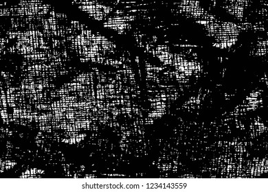 Grunge overlay layer. Abstract black and white vector background. Monochrome vintage surface with dirty pattern in cracks, spots, dots. Old wall in dark horror style design