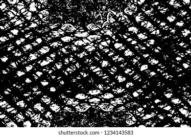 Grunge overlay layer. Abstract black and white vector background. Monochrome vintage surface with dirty pattern in cracks, spots, dots. Old wall in dark horror style design