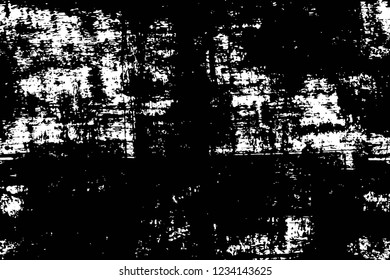 Grunge overlay layer. Abstract black and white vector background. Monochrome vintage surface with dirty pattern in cracks, spots, dots. Old wall in dark horror style design