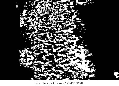 Grunge overlay layer. Abstract black and white vector background. Monochrome vintage surface with dirty pattern in cracks, spots, dots. Old wall in dark horror style design