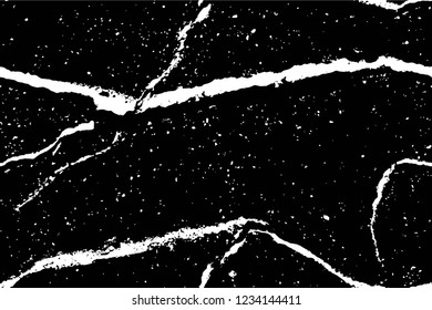 Grunge overlay layer. Abstract black and white vector background. Monochrome vintage surface with dirty pattern in cracks, spots, dots. Old wall in dark horror style design