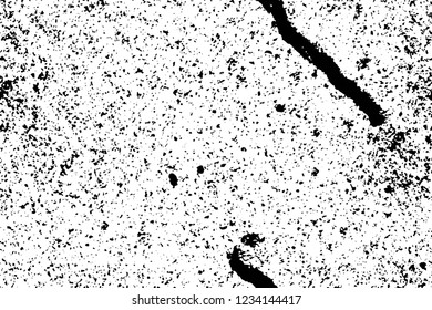 Grunge overlay layer. Abstract black and white vector background. Monochrome vintage surface with dirty pattern in cracks, spots, dots. Old wall in dark horror style design
