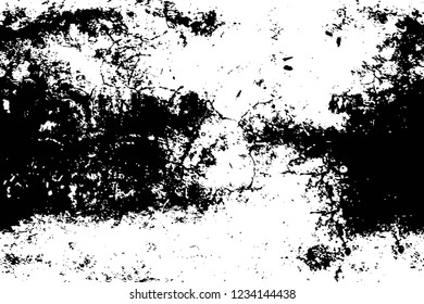 Grunge overlay layer. Abstract black and white vector background. Monochrome vintage surface with dirty pattern in cracks, spots, dots. Old wall in dark horror style design