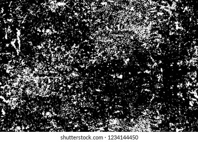 Grunge overlay layer. Abstract black and white vector background. Monochrome vintage surface with dirty pattern in cracks, spots, dots. Old wall in dark horror style design
