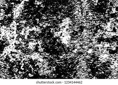 Grunge overlay layer. Abstract black and white vector background. Monochrome vintage surface with dirty pattern in cracks, spots, dots. Old wall in dark horror style design