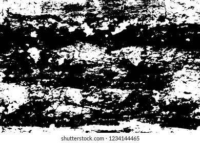 Grunge overlay layer. Abstract black and white vector background. Monochrome vintage surface with dirty pattern in cracks, spots, dots. Old wall in dark horror style design