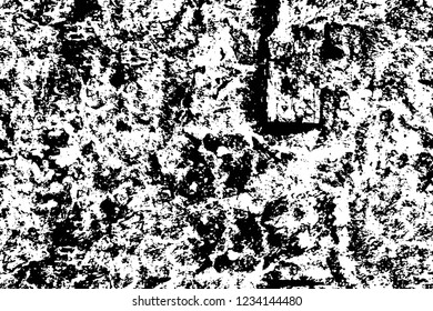 Grunge overlay layer. Abstract black and white vector background. Monochrome vintage surface with dirty pattern in cracks, spots, dots. Old wall in dark horror style design