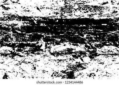 Grunge overlay layer. Abstract black and white vector background. Monochrome vintage surface with dirty pattern in cracks, spots, dots. Old wall in dark horror style design