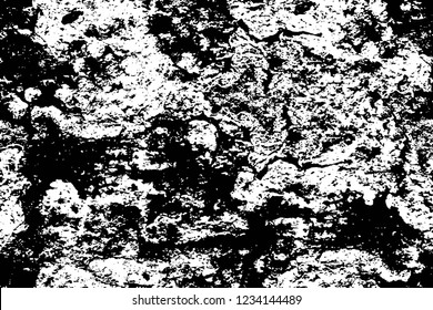 Grunge overlay layer. Abstract black and white vector background. Monochrome vintage surface with dirty pattern in cracks, spots, dots. Old wall in dark horror style design