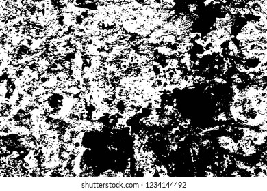 Grunge overlay layer. Abstract black and white vector background. Monochrome vintage surface with dirty pattern in cracks, spots, dots. Old wall in dark horror style design