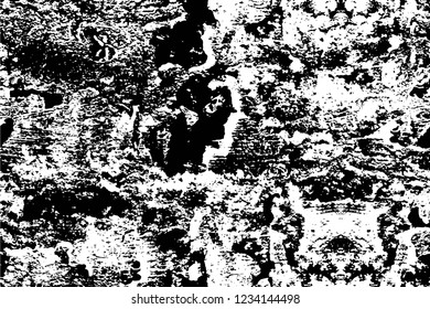Grunge overlay layer. Abstract black and white vector background. Monochrome vintage surface with dirty pattern in cracks, spots, dots. Old wall in dark horror style design