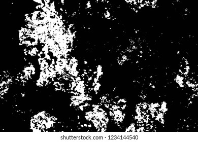 Grunge overlay layer. Abstract black and white vector background. Monochrome vintage surface with dirty pattern in cracks, spots, dots. Old wall in dark horror style design