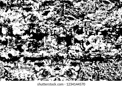 Grunge overlay layer. Abstract black and white vector background. Monochrome vintage surface with dirty pattern in cracks, spots, dots. Old wall in dark horror style design