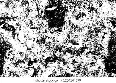 Grunge overlay layer. Abstract black and white vector background. Monochrome vintage surface with dirty pattern in cracks, spots, dots. Old wall in dark horror style design