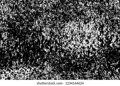 Grunge overlay layer. Abstract black and white vector background. Monochrome vintage surface with dirty pattern in cracks, spots, dots. Old wall in dark horror style design