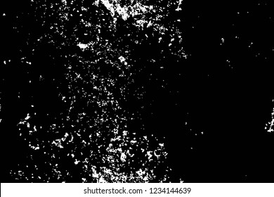 Grunge overlay layer. Abstract black and white vector background. Monochrome vintage surface with dirty pattern in cracks, spots, dots. Old wall in dark horror style design