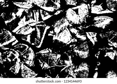 Grunge overlay layer. Abstract black and white vector background. Monochrome vintage surface with dirty pattern in cracks, spots, dots. Old wall in dark horror style design