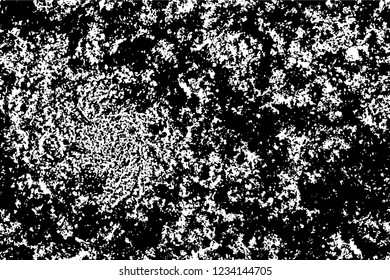 Grunge overlay layer. Abstract black and white vector background. Monochrome vintage surface with dirty pattern in cracks, spots, dots. Old wall in dark horror style design