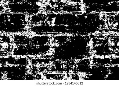 Grunge overlay layer. Abstract black and white vector background. Monochrome vintage surface with dirty pattern in cracks, spots, dots. Old wall in dark horror style design