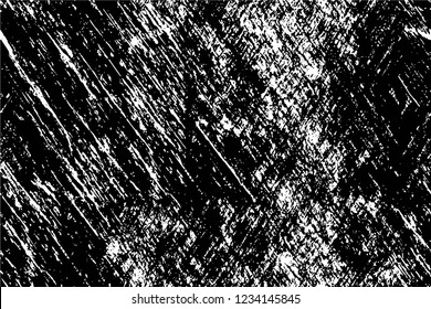 Grunge overlay layer. Abstract black and white vector background. Monochrome vintage surface with dirty pattern in cracks, spots, dots. Old wall in dark horror style design