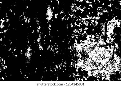 Grunge overlay layer. Abstract black and white vector background. Monochrome vintage surface with dirty pattern in cracks, spots, dots. Old wall in dark horror style design