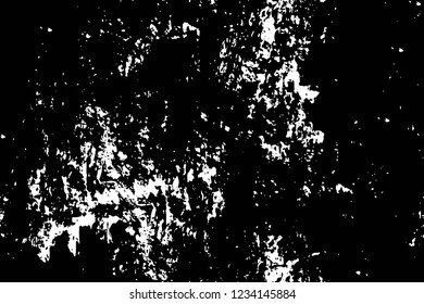 Grunge overlay layer. Abstract black and white vector background. Monochrome vintage surface with dirty pattern in cracks, spots, dots. Old wall in dark horror style design