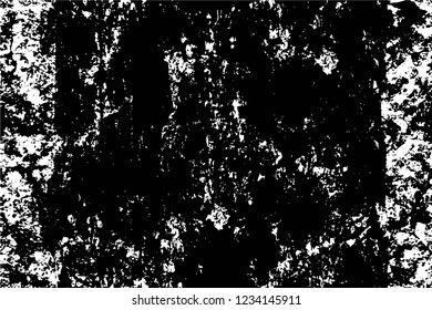 Grunge overlay layer. Abstract black and white vector background. Monochrome vintage surface with dirty pattern in cracks, spots, dots. Old wall in dark horror style design