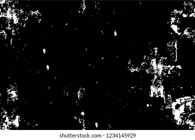 Grunge overlay layer. Abstract black and white vector background. Monochrome vintage surface with dirty pattern in cracks, spots, dots. Old wall in dark horror style design
