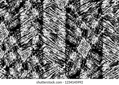 Grunge overlay layer. Abstract black and white vector background. Monochrome vintage surface with dirty pattern in cracks, spots, dots. Old wall in dark horror style design
