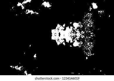 Grunge overlay layer. Abstract black and white vector background. Monochrome vintage surface with dirty pattern in cracks, spots, dots. Old wall in dark horror style design