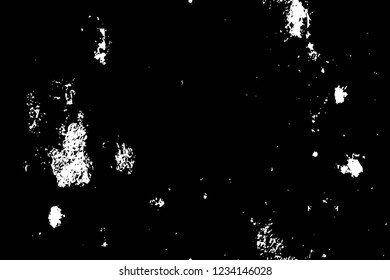 Grunge overlay layer. Abstract black and white vector background. Monochrome vintage surface with dirty pattern in cracks, spots, dots. Old wall in dark horror style design