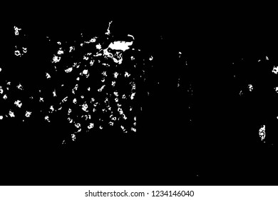 Grunge overlay layer. Abstract black and white vector background. Monochrome vintage surface with dirty pattern in cracks, spots, dots. Old wall in dark horror style design