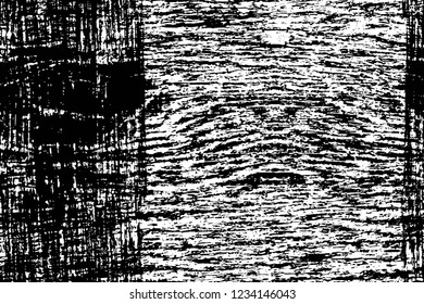 Grunge overlay layer. Abstract black and white vector background. Monochrome vintage surface with dirty pattern in cracks, spots, dots. Old wall in dark horror style design